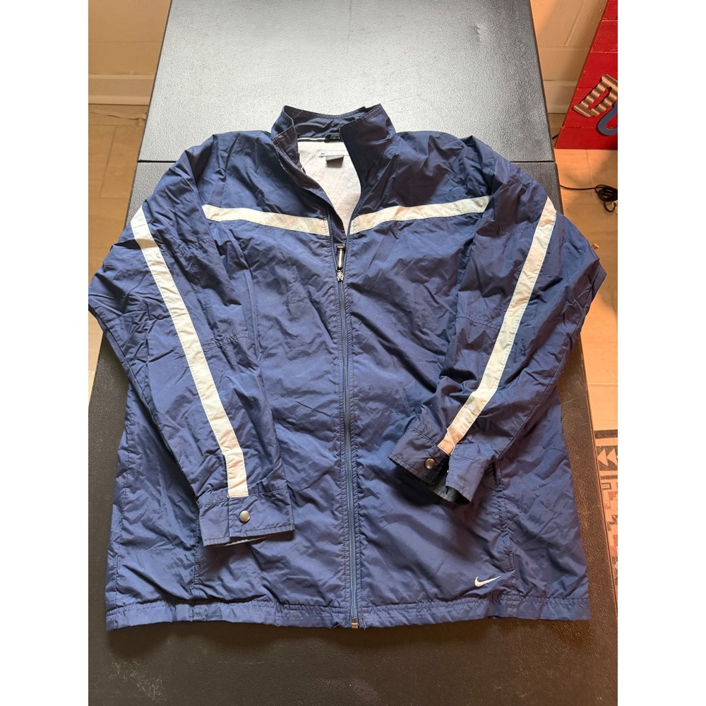 Vintage Nike Windbreaker Jacket Navy Blue White Stripe Full Zip Mens XL F1USH